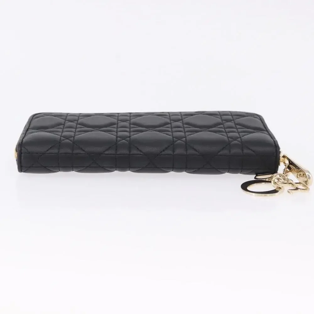 Dior Lambskin Leather Lady Dior Cannage Long Wallet Black